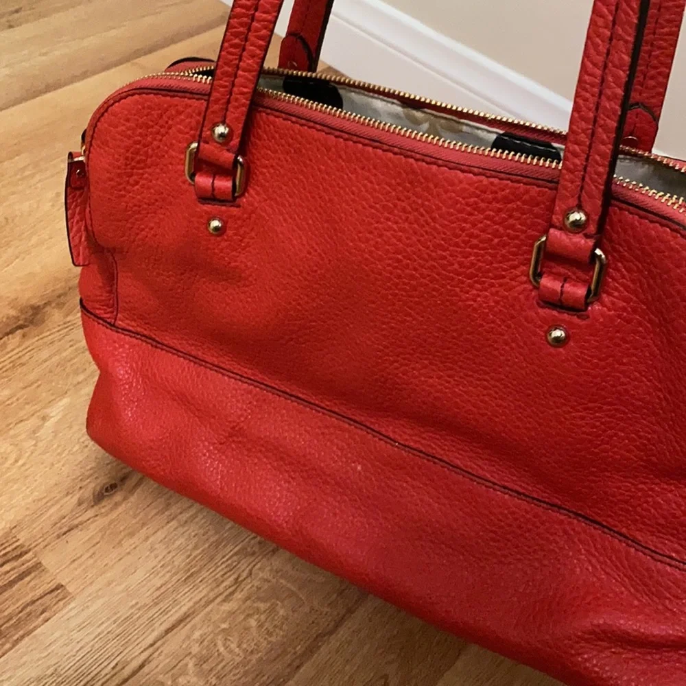 Kate spade / red leather tote satchel bag  #KateSpade #designerbag #RedHandbag - Picture 5 of 6